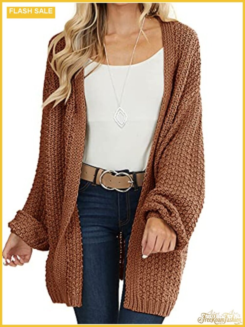 Women's Oversized Open Front Long Cardigan Chunky Knit Batwing Sleeve